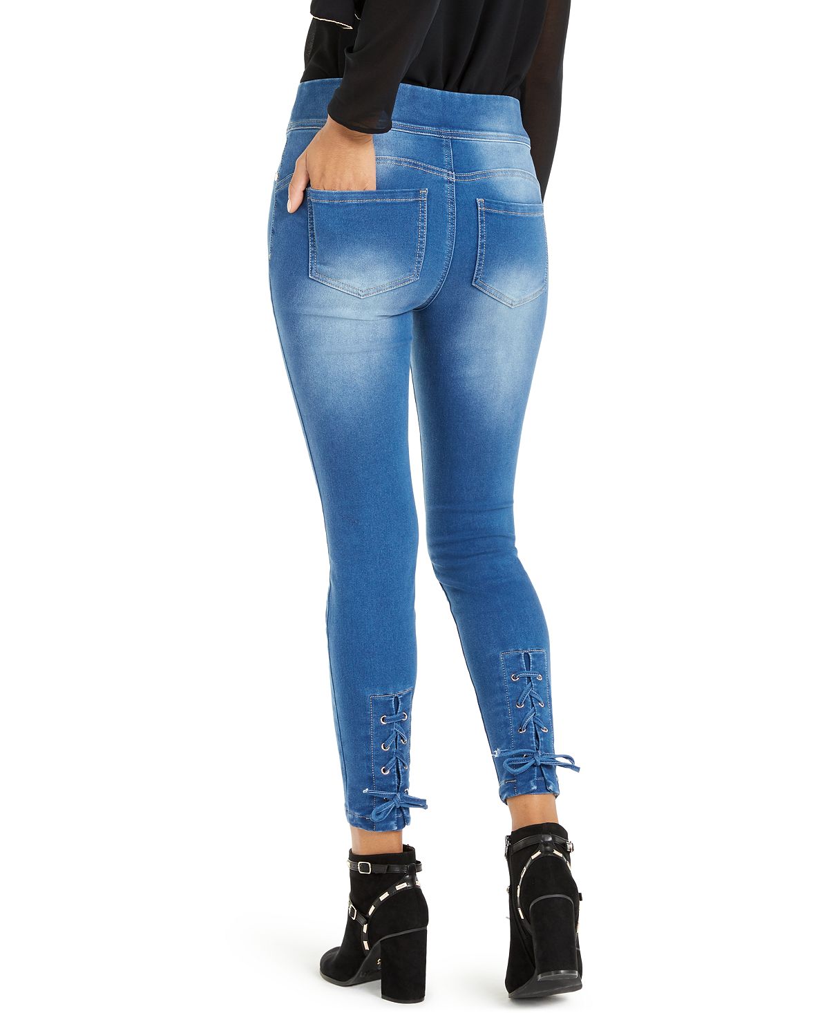 Thalia Sodi Women's Lace up Light Wash Jeggings Blue Size X-Large