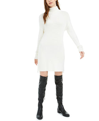 Bar III Women's Side zip Turtle Neck Short Sheath Dress White Size Large