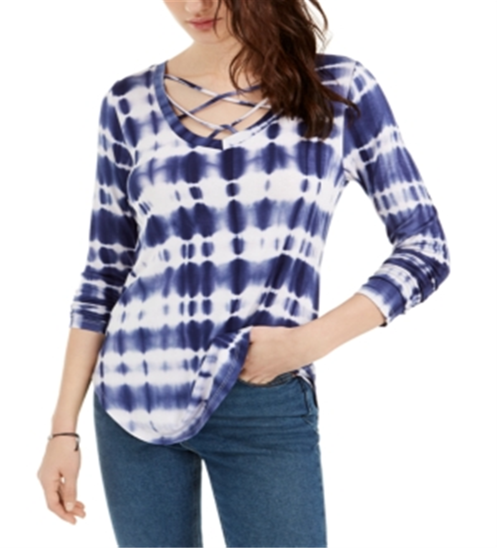 Ultra Flirt Women's Ditsy Dream Tie Dye Long Sleeves T-Shirt Blue Size M
