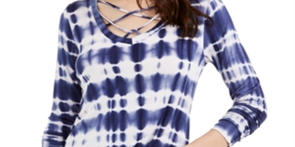 Ultra Flirt Women's Ditsy Dream Tie Dye Long Sleeves T-Shirt Blue Size M