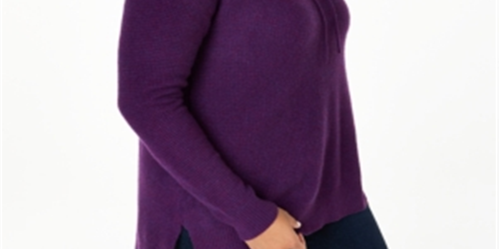 Charter Club Women's Cashmere Thermal Hoodie Purple Size 1X