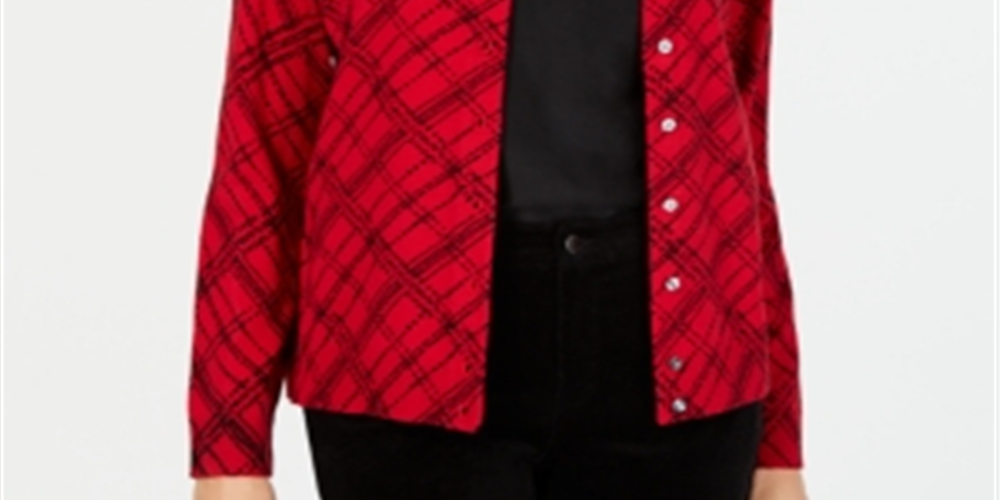 Karen Scott Women's Plaid Print Cardigan Red Size X-Small