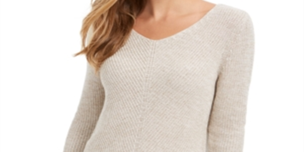 Style & Co Women's Ribbed V Neck Cotton Sweater Brown Size Large