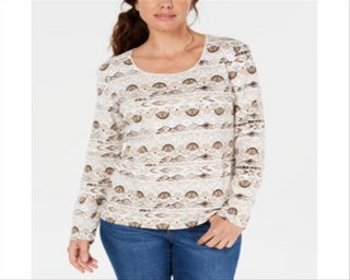 Karen Scott Women's Watercolor Scoop Neck Top Brown Size S