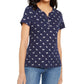 Karen Scott Women's Kitty Glitz Printed Henley Top Blue Size Medium