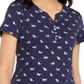 Karen Scott Women's Kitty Glitz Printed Henley Top Blue Size Medium