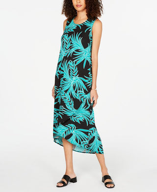 Alfani Women's Printed Tulip Hem Dress Green Size Petite L