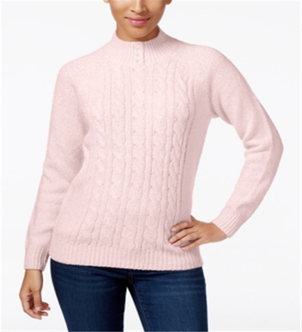 Karen Scott Women's Cable Knit Faux Pearl Button Sweater Pink Size X-Large