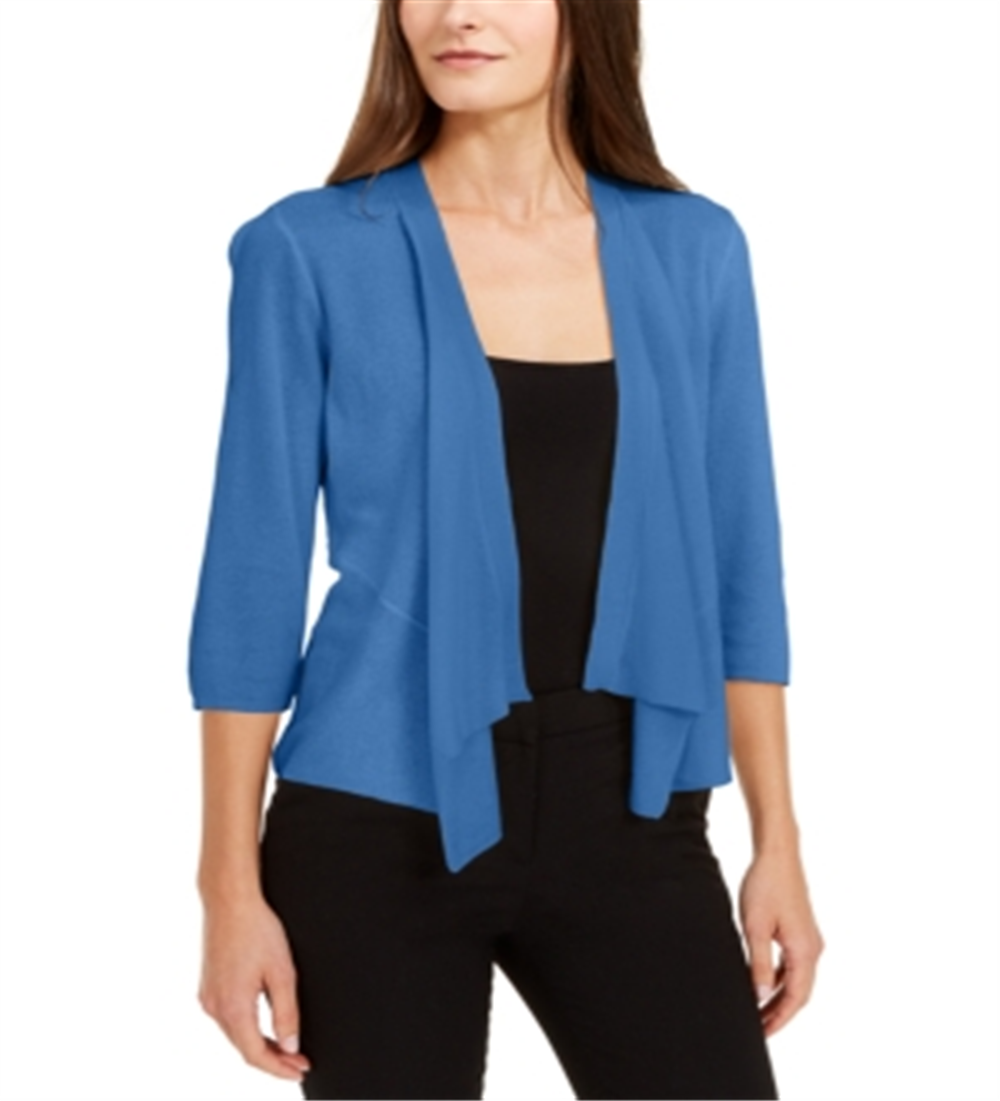 Alfani Women's Draped Cardigan Sweater Blue Size Petite Small