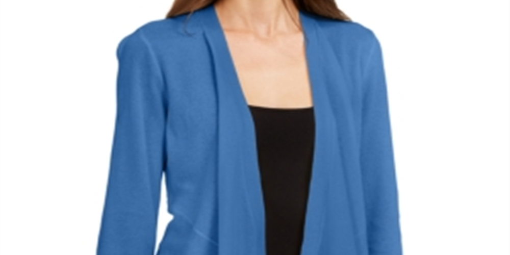 Alfani Women's Draped Cardigan Sweater Blue Size Petite Small
