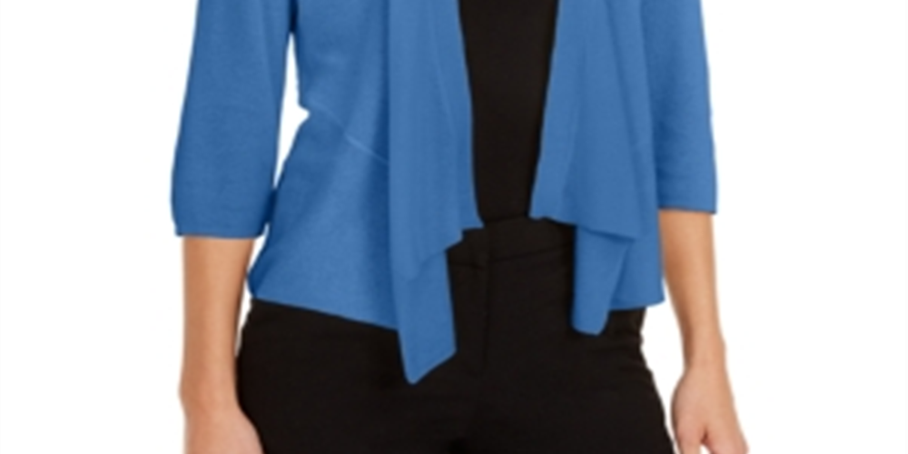 Alfani Women's Draped Cardigan Sweater Blue Size Petite Small