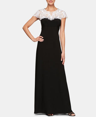 Alex Evenings Women's Short Sleeve Full Length Dress Black Size 14