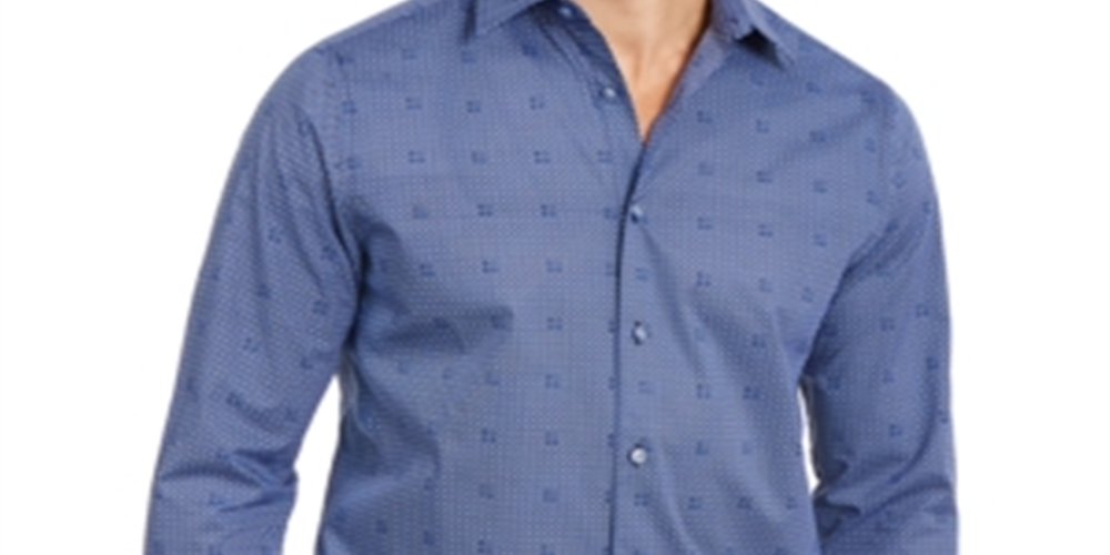 Tasso Elba Men's Shirt Bendini Tile Print Button Down Blue Size Medium
