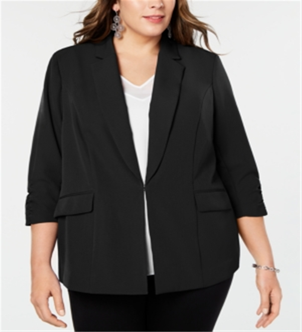 INC International Concepts Women's Plus 3/4 Sleeve Blazer Black Size 0X