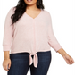 Style & Co Women's Plus Tie Hem Sweater Pink Size 4X
