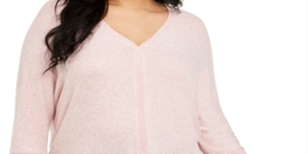 Style & Co Women's Plus Tie Hem Sweater Pink Size 4X