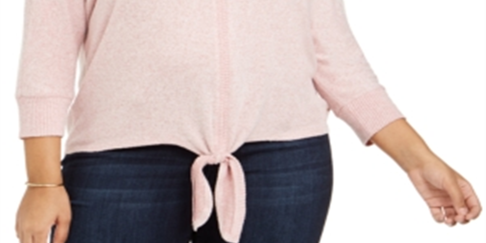 Style & Co Women's Plus Tie Hem Sweater Pink Size 4X