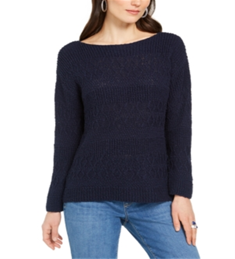 Style & Co Women's Slub Knit Pullover Sweater Blue Size Petite Small