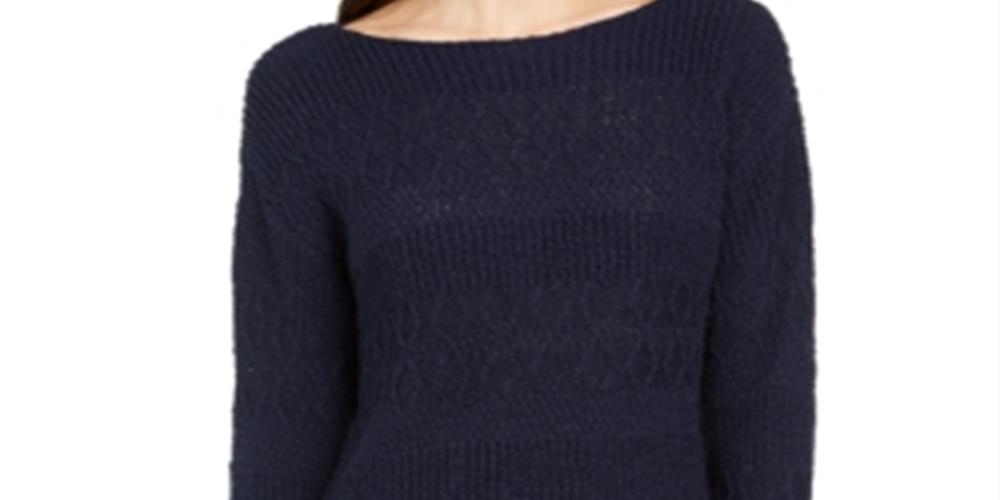 Style & Co Women's Slub Knit Pullover Sweater Blue Size Petite Small