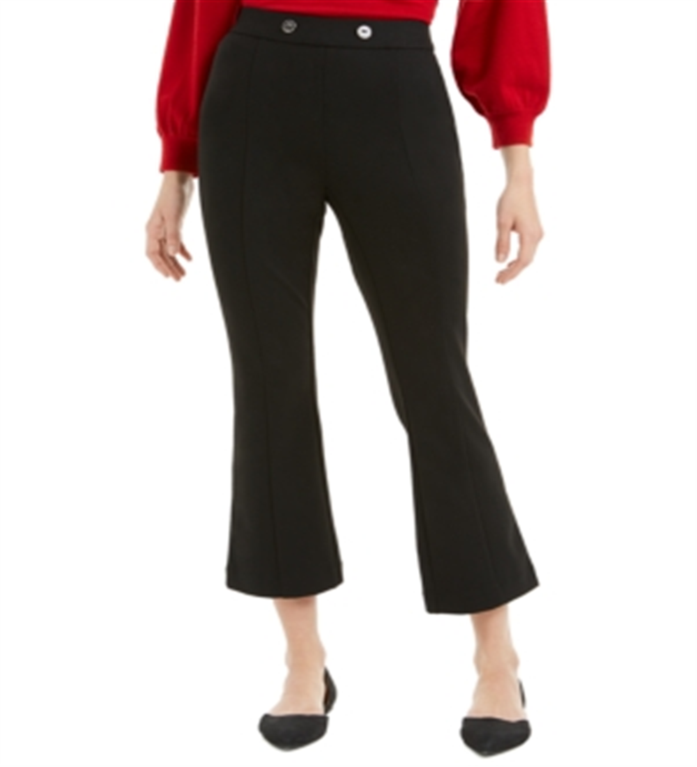 Maison Jules Women's High Rise Flare Leg Cropped Pants Black Size Large