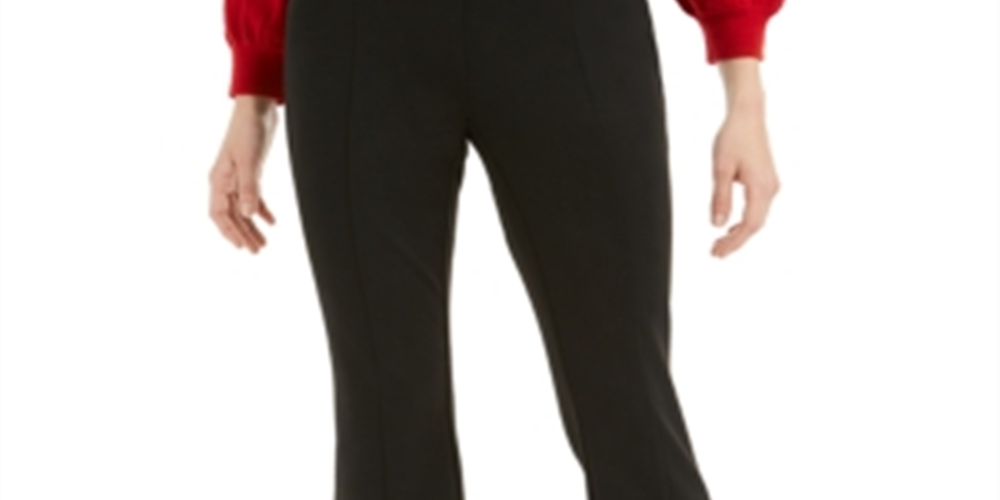 Maison Jules Women's High Rise Flare Leg Cropped Pants Black Size Large
