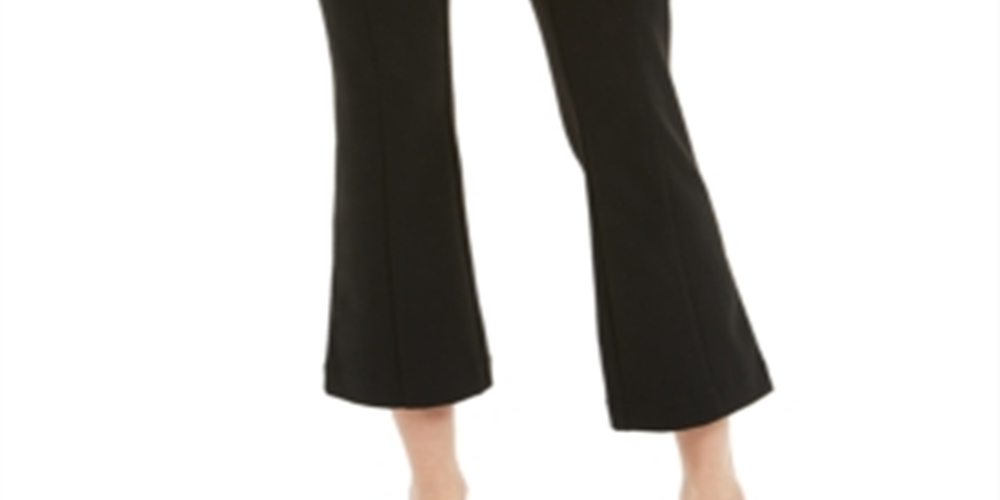 Maison Jules Women's High Rise Flare Leg Cropped Pants Black Size Large