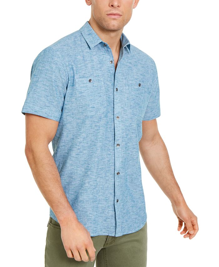 INC International Concepts Men's Ricky Short Sleeve Shirt Blue Size Large