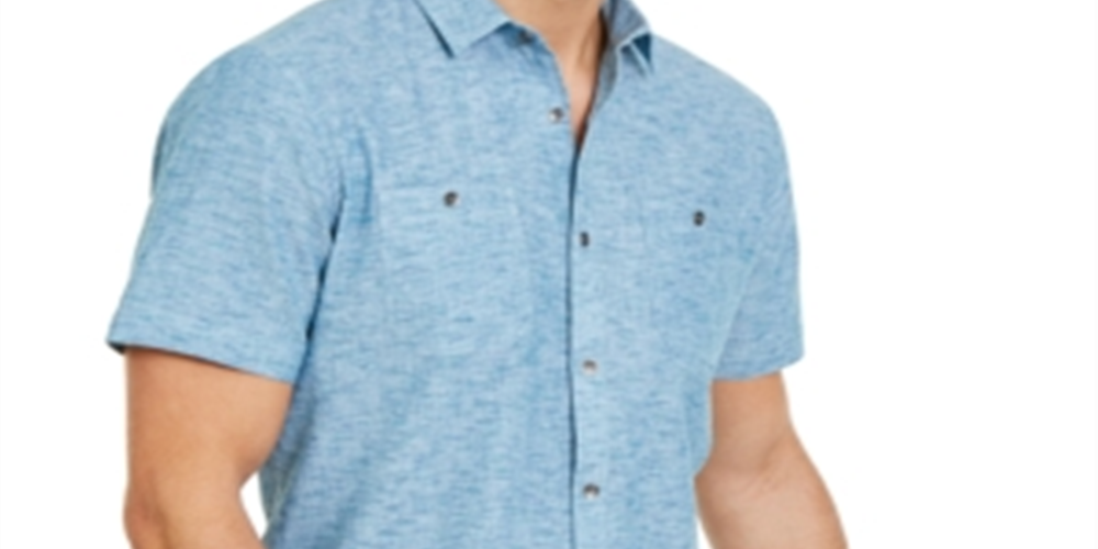 INC International Concepts Men's Ricky Short Sleeve Shirt Blue Size Large