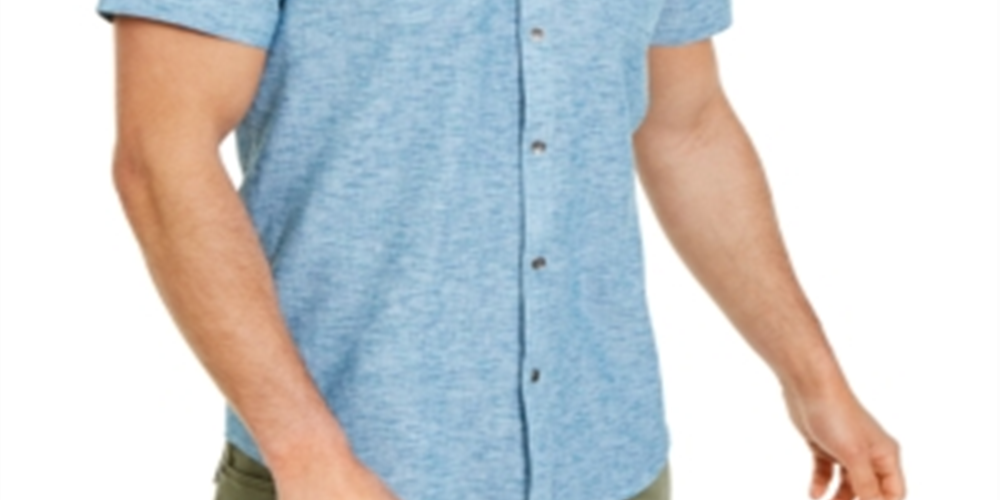 INC International Concepts Men's Ricky Short Sleeve Shirt Blue Size Large