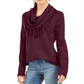 Style & Co Women's Fringe Trim Cowlneck Sweater Wine Size X-Small