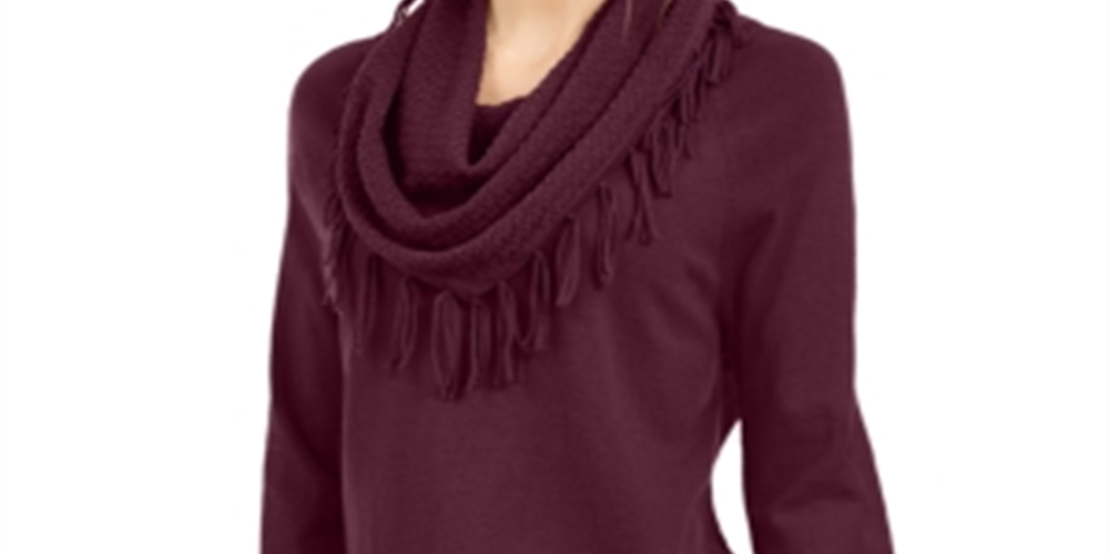 Style & Co Women's Fringe Trim Cowlneck Sweater Wine Size X-Small