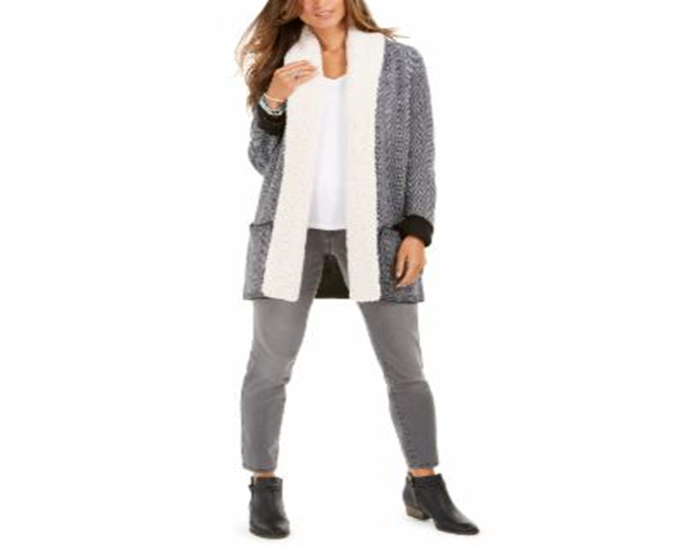 Style & Co Women's Sherpa Cardigan Black Size PP
