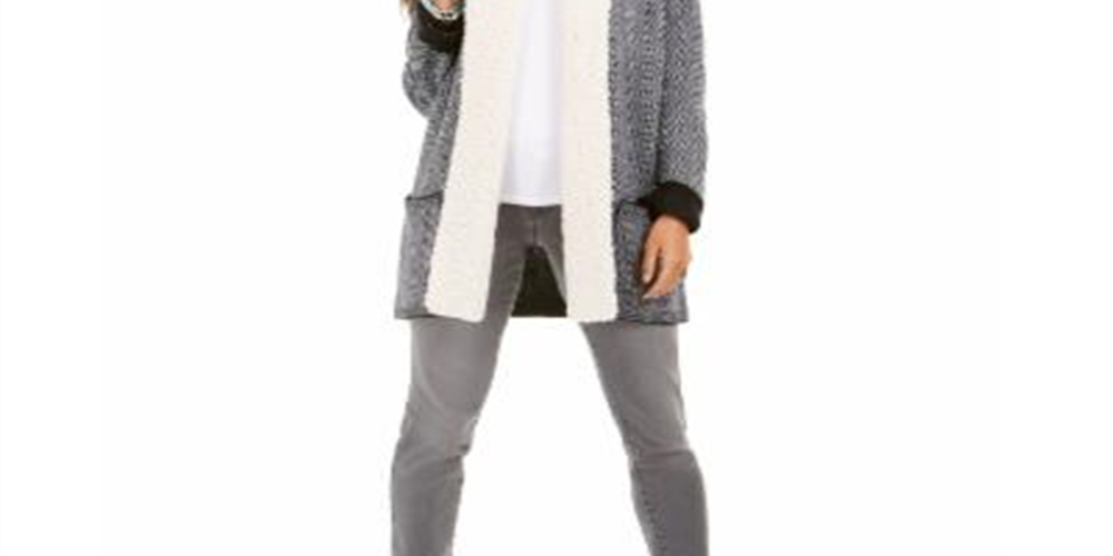 Style & Co Women's Sherpa Cardigan Black Size PP