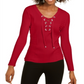 INC International Concepts Women's Lace up Ribbed Knit Sweater Red Size Petite