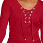 INC International Concepts Women's Lace up Ribbed Knit Sweater Red Size Petite