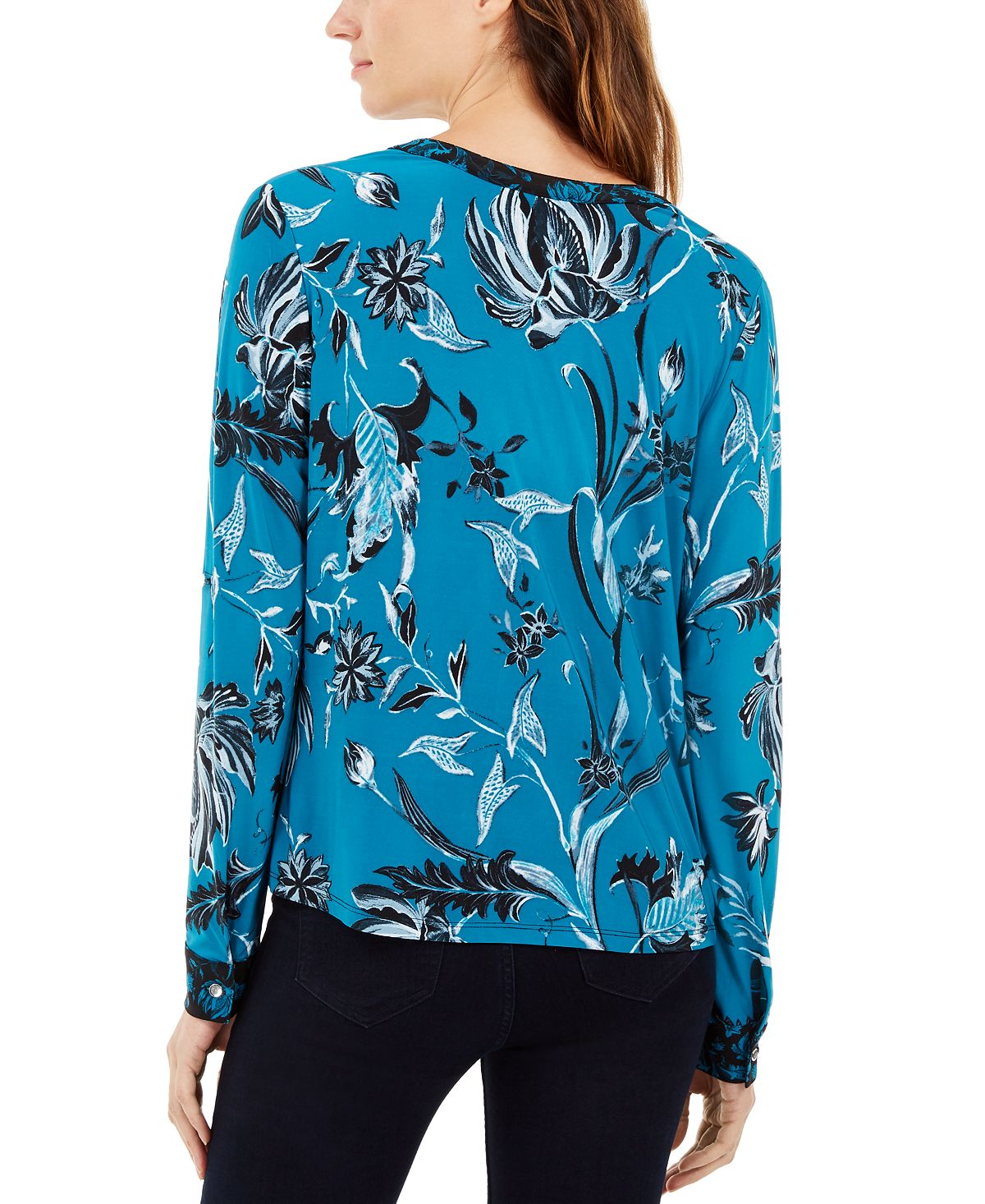INC International Concepts Women's Printed Twist Top Blue Size Petite L