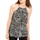 Michael Kors Women's Sleeveless Zebra Print Chain Link Halter Top Black Size L