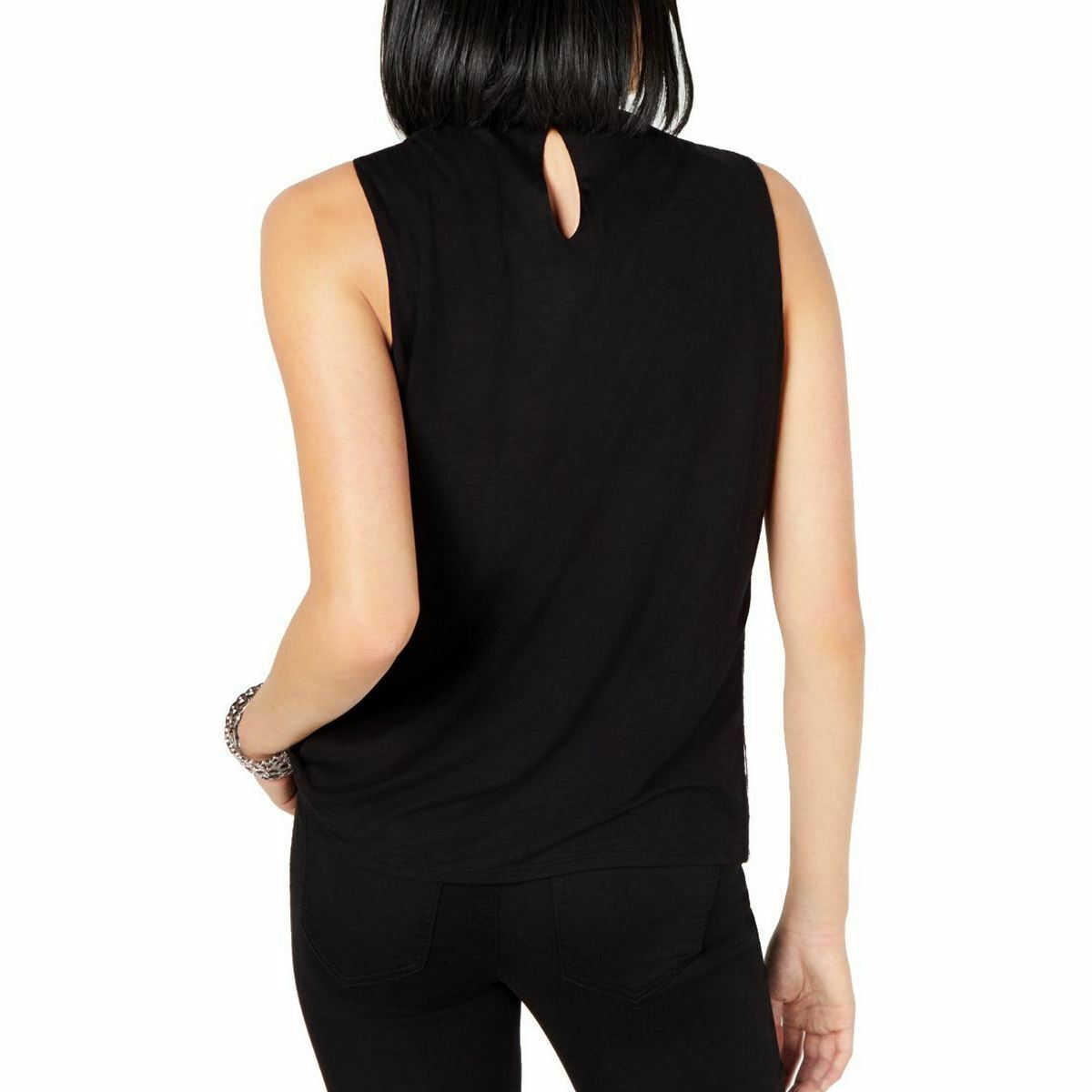 INC Womens Sequined Striped Tank Top Black Size L