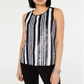 INC Womens Sequined Striped Tank Top Black Size L