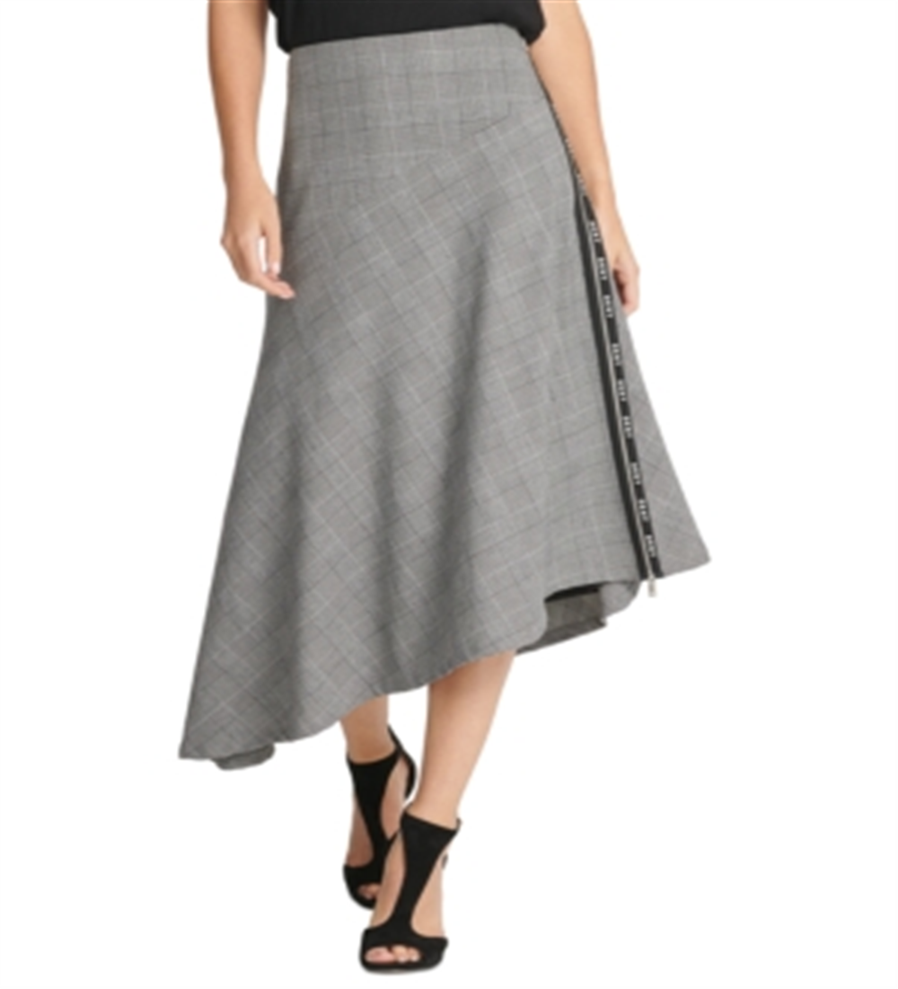 DKNY Women's Plaid MIDI aLine Skirt Black Size 12