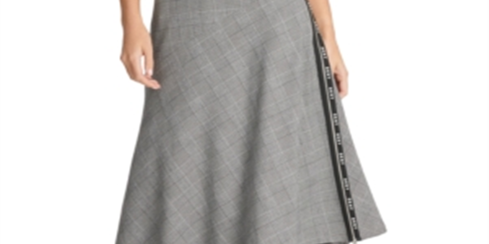 DKNY Women's Plaid MIDI aLine Skirt Black Size 12