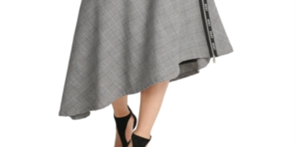 DKNY Women's Plaid MIDI aLine Skirt Black Size 12
