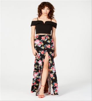 B.Darlin Women's Short Sleeve Off Shoulder Crop Top Black Size 1/2