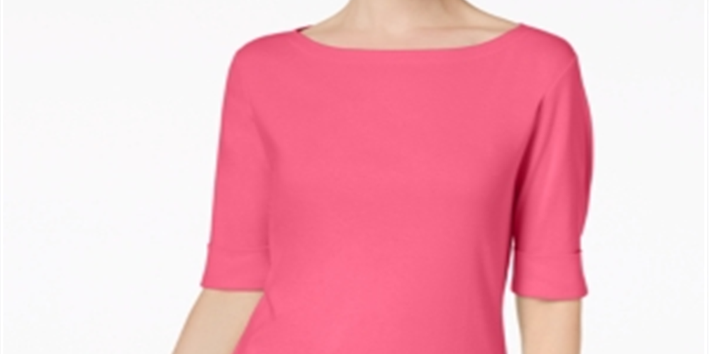 Karen Scott Women's Cuffed Sleeve Boat Neck T-Shirt Pink Size Petite X-Large