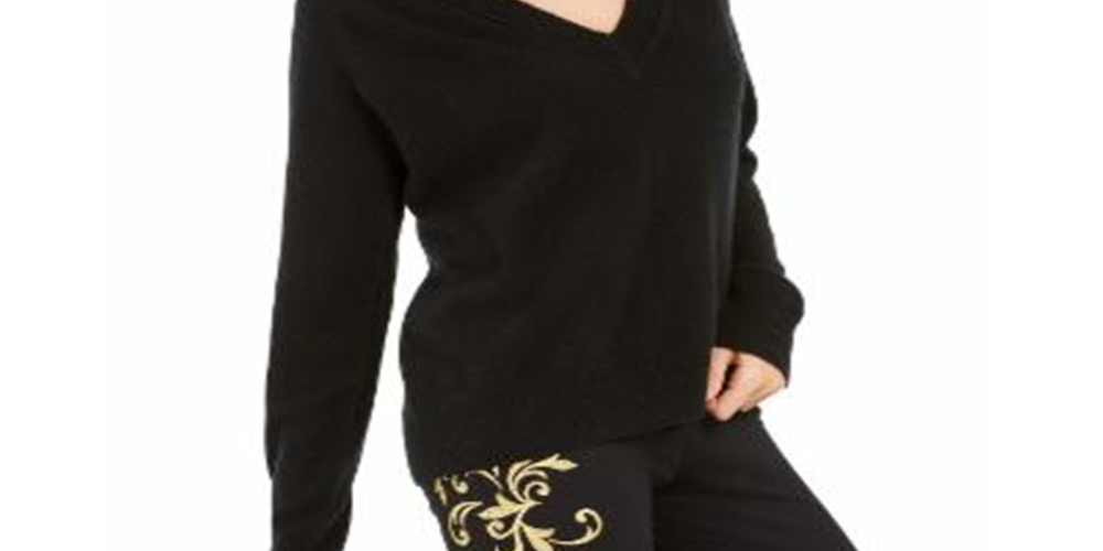 Inc International Concepts Women's Cashmere V-Neck Sweater Deep Black Size XL
