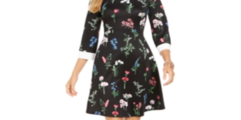 Pappagallo Women's Collared Botanical a-Line Dress Black Size 18