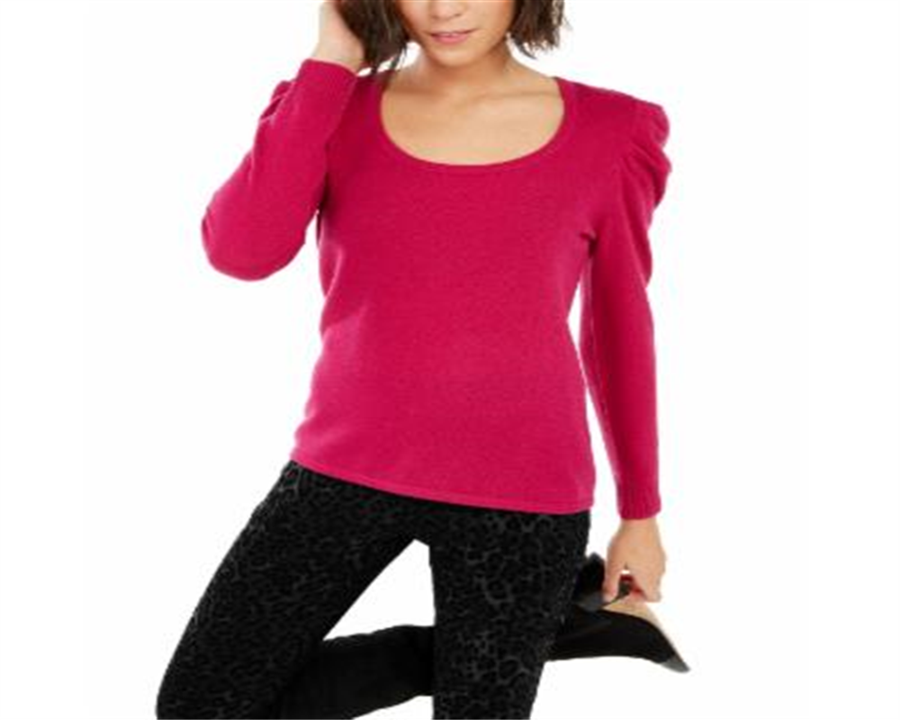 INC International Concepts Women's Cashmere Puff Sleeve Sweater Pink Size Small