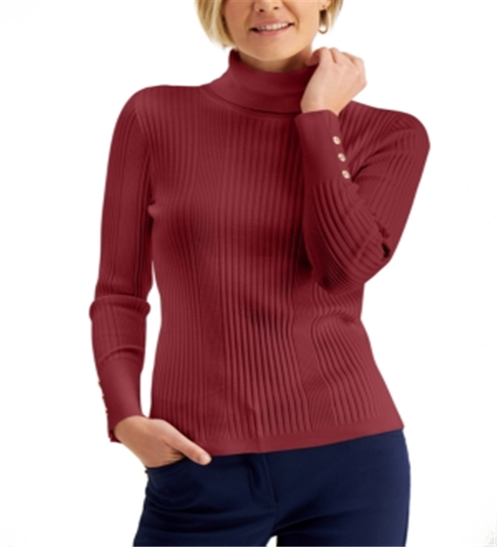 JM Collection Ribbed Turtleneck Sweater Red Size Small