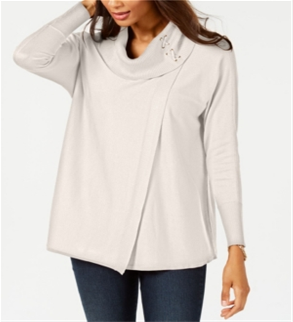 JM Collection Women's Faux Wrap Cowl Neck Sweater Brown Size Small