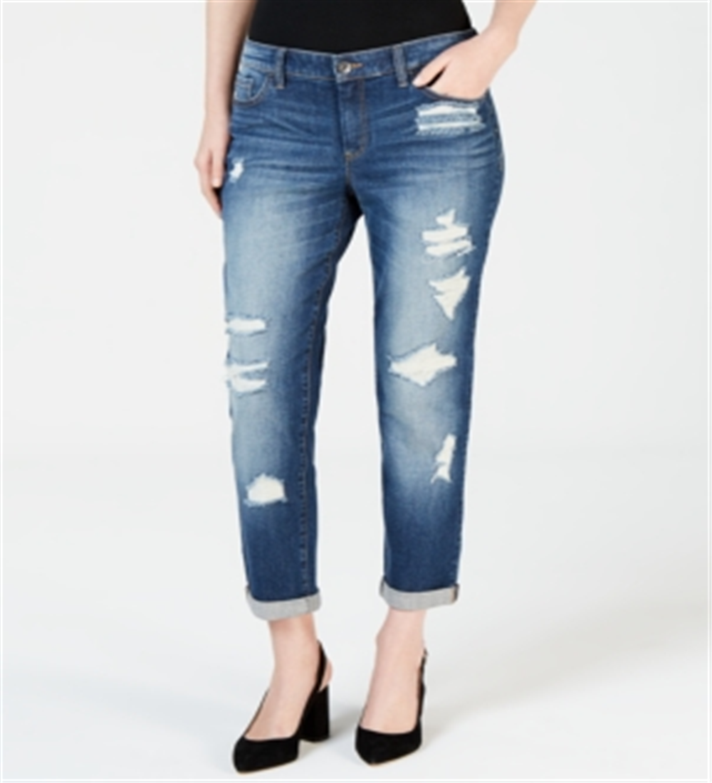 Inc International Concepts Women's Distressed Boyfriend Jeans - Sunshine Wash Blue Size 16